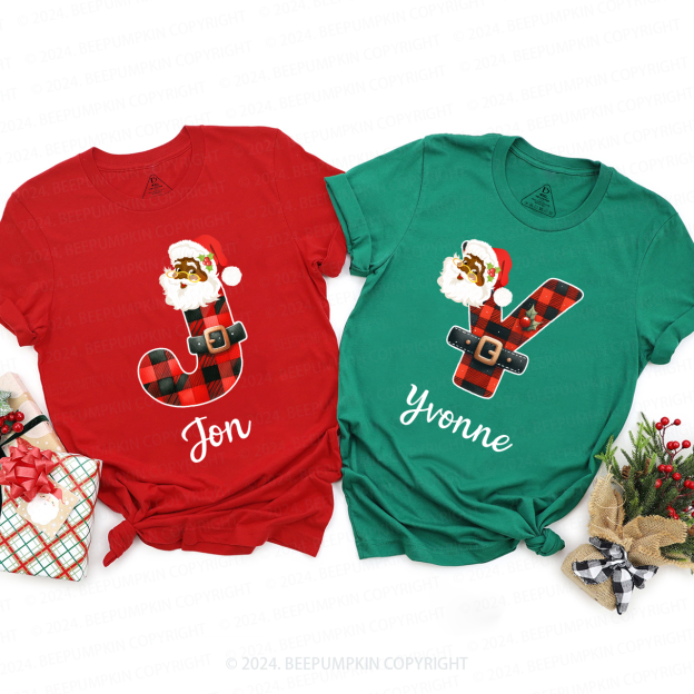 Personalized Santa Plaid Letter Christmas Matching T-Shirts Beepumpkin
