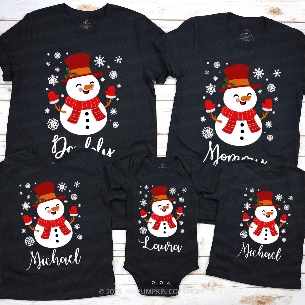 Personalized Happy Snowman Christmas Family Matching T-Shirts Beepumpkin