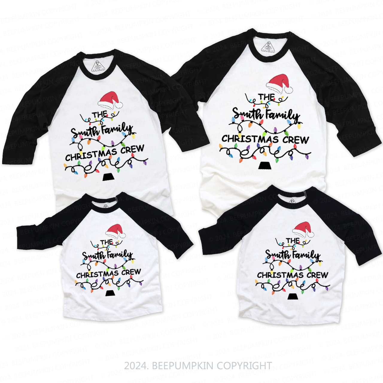 Personalized Family Name Christmas Crew Christmas Family Matching Raglan Sleeves T-Shirts Beepumpkin 