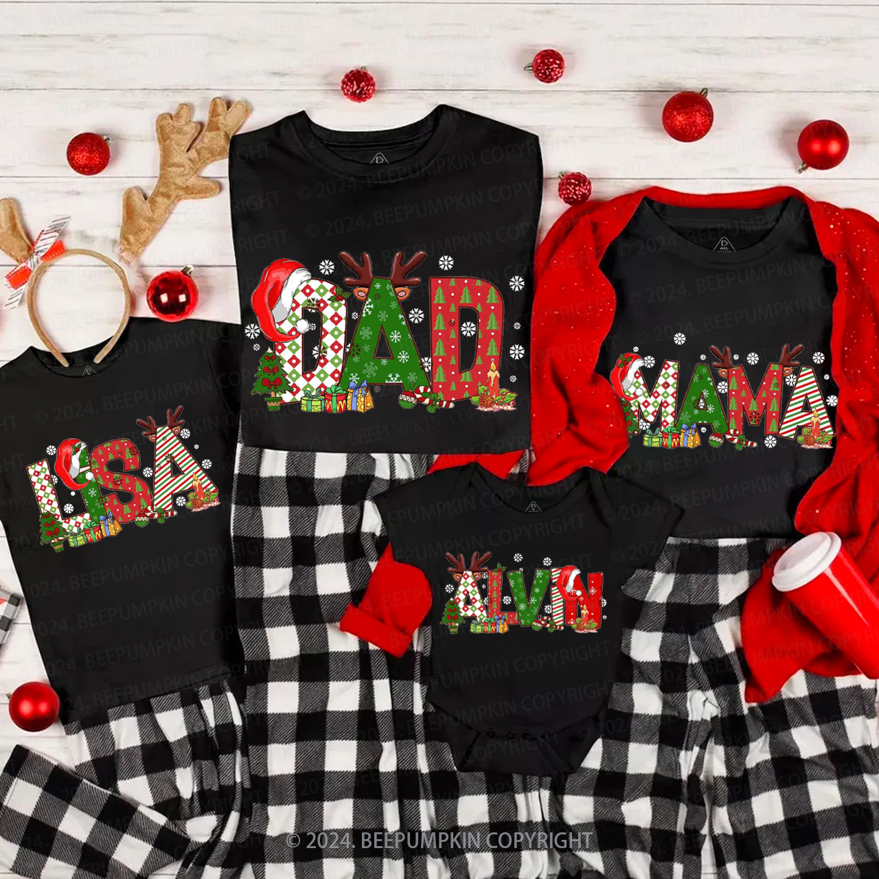 Personalized Color Christmas Nam Family Matching T-Shirts Beepumpkin