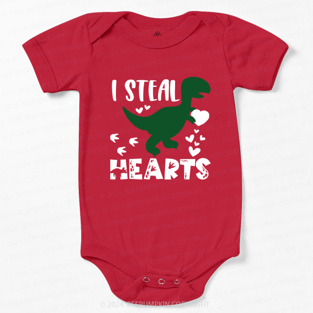 I Steal Hearts Dinosaur Valentine Bodysuit For Baby