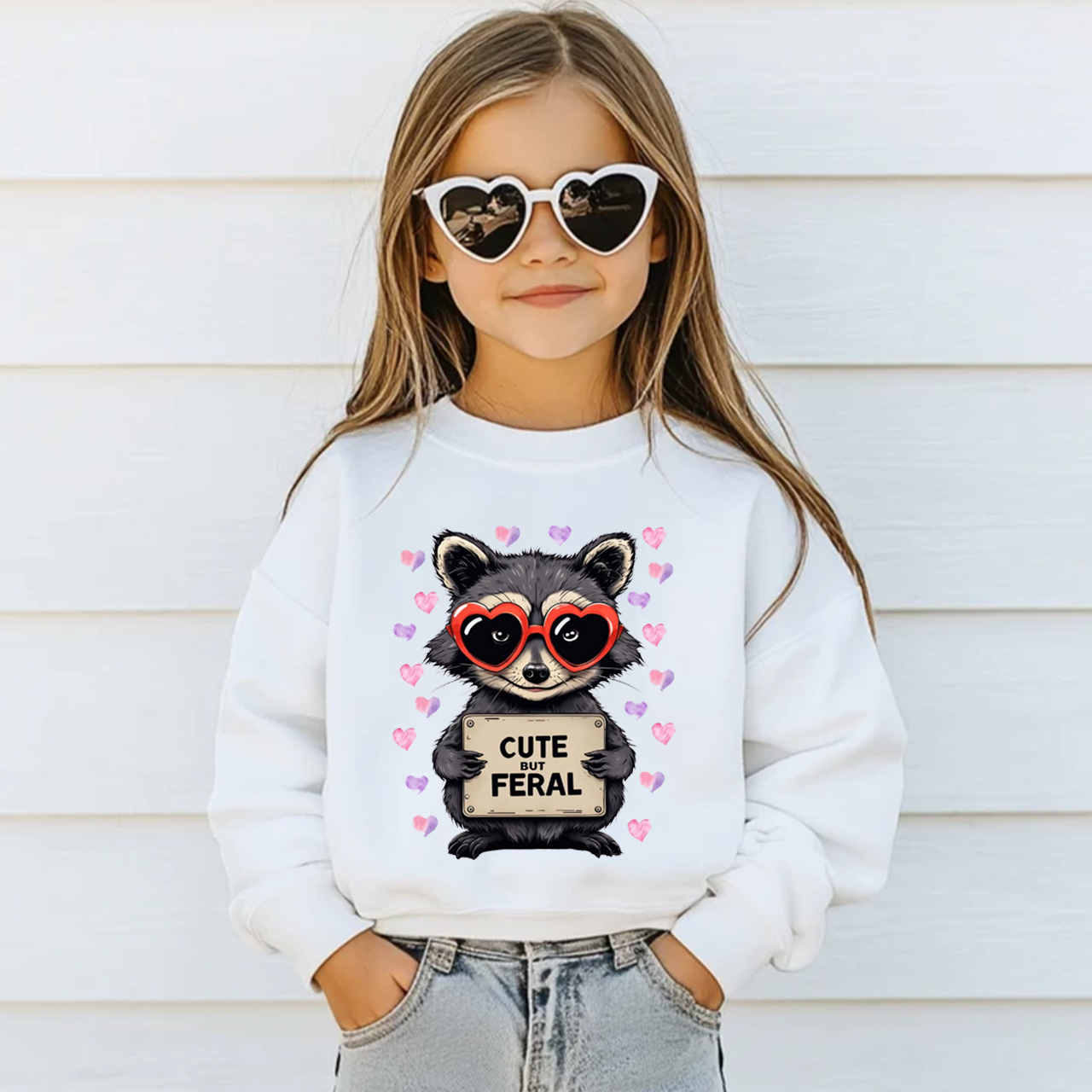 Cute But Feral Valentine's Day Kid's Sweatshirt 2