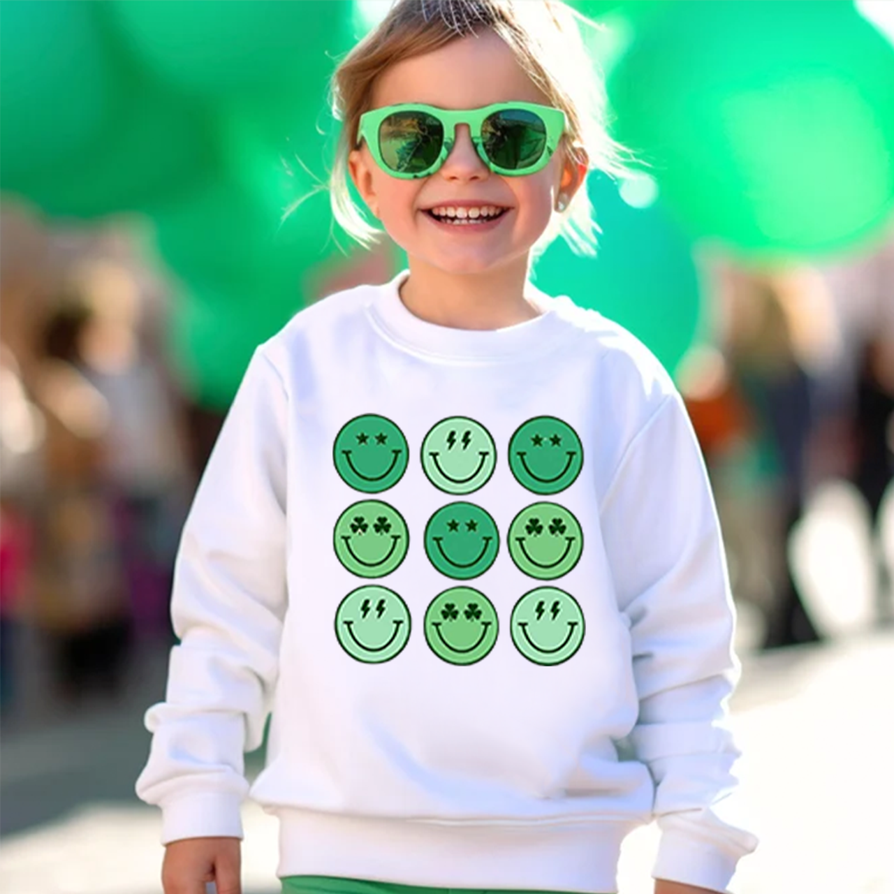 Groovy Happy Face St. Patrick's Day Kid's Sweatshirt