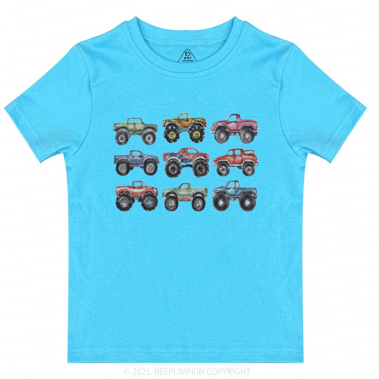 Retro Monster Trucks In A Row Toddler&Kid's Tees Beepumpkin