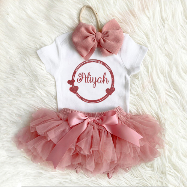 Personalized Red Glitter Baby Girl Tutu Outfit Set (3 Pieces)