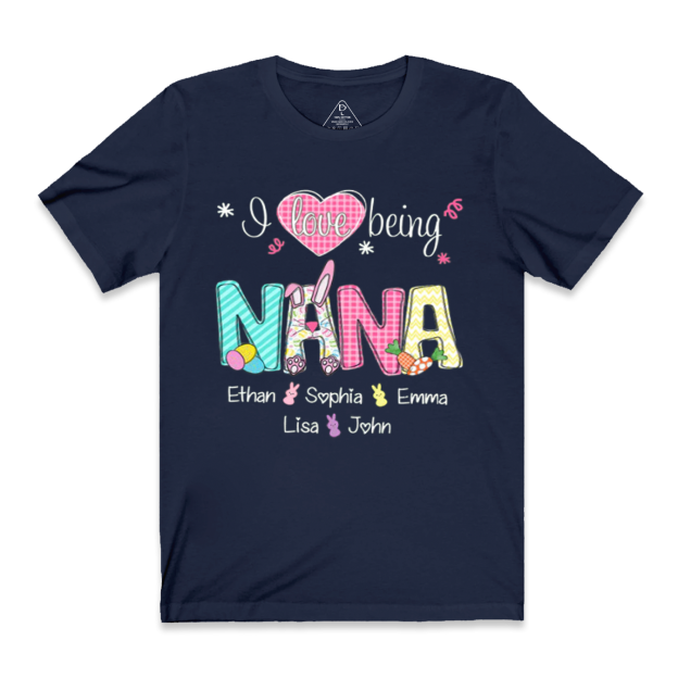 Personalized I Love Being Nana Easter Bunny And Grandkids Happy Easter T-Shirt