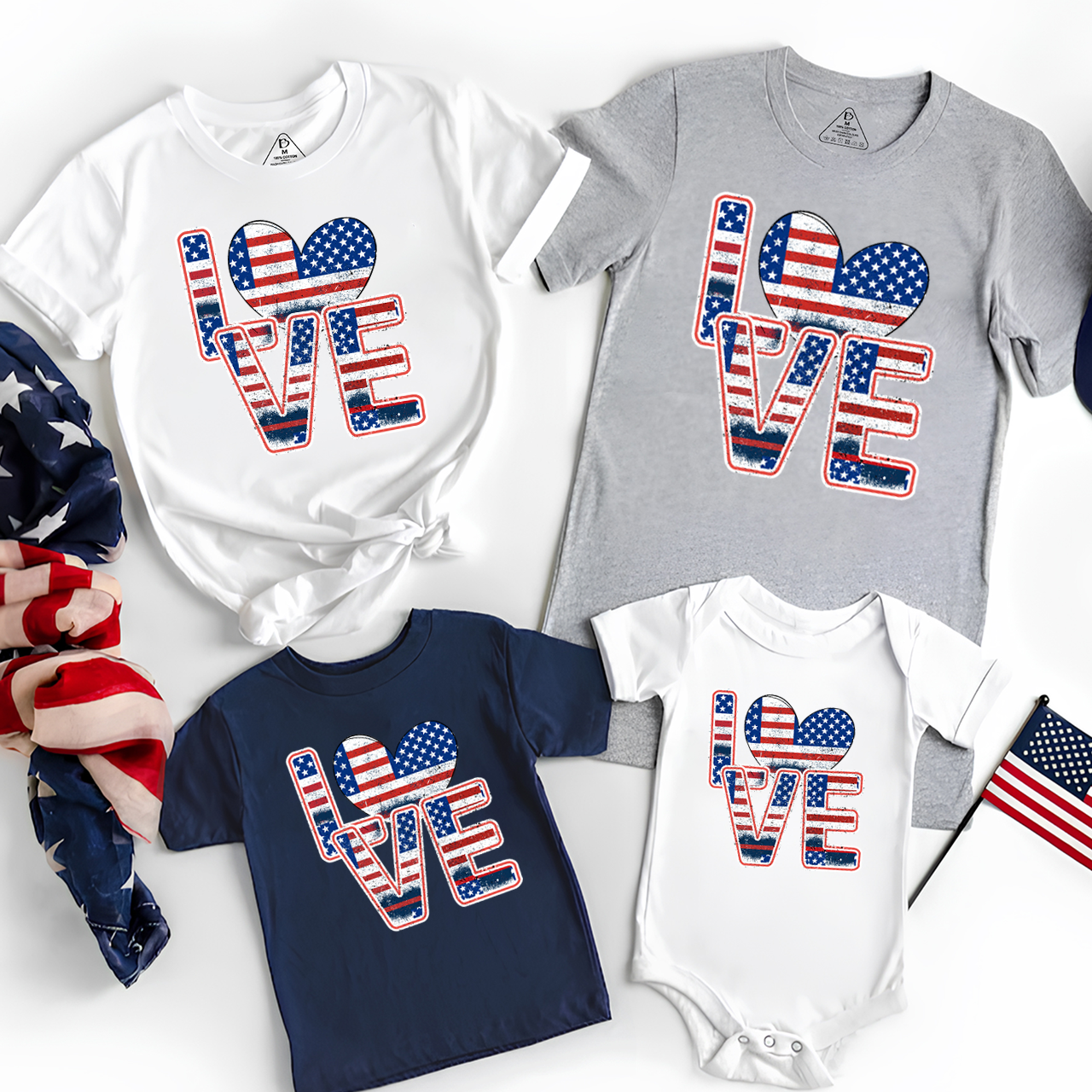 I Love America Classic Independence Day Family Matching Shirts