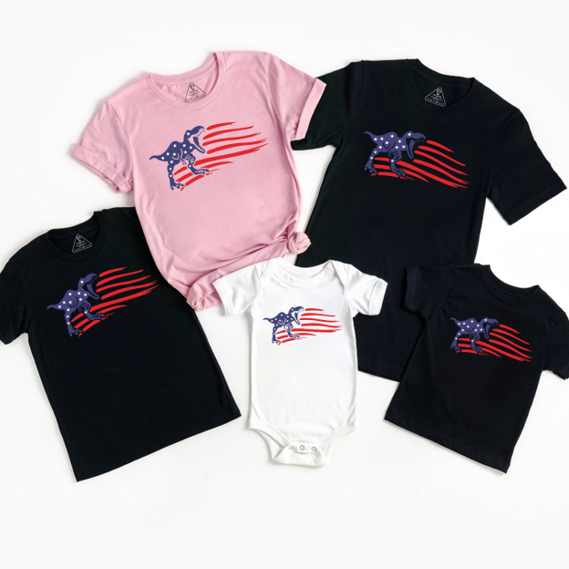 Patriotic Dinosaur American Flag Independence Day Family Matching Shirts