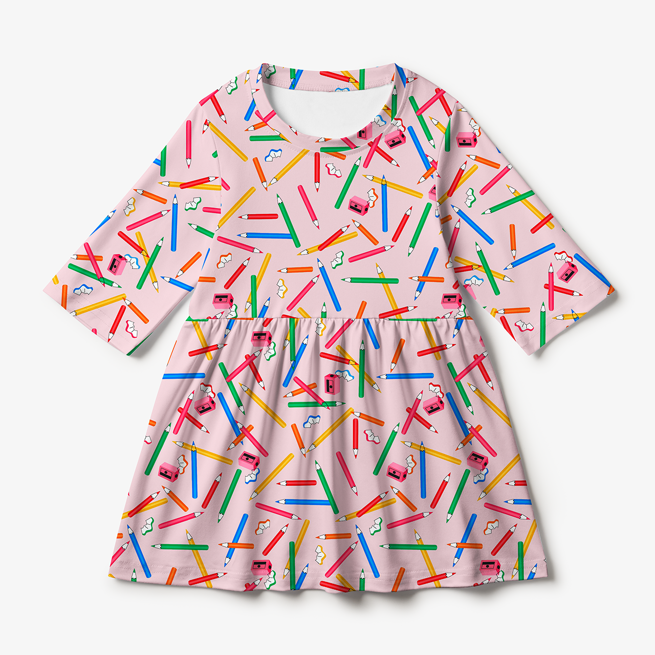 Colored Pencils All Over Print Kids Dress