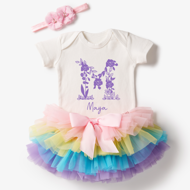 3 Pieces Personalized Purple Grace Baby Girl Tutu Outfit Set