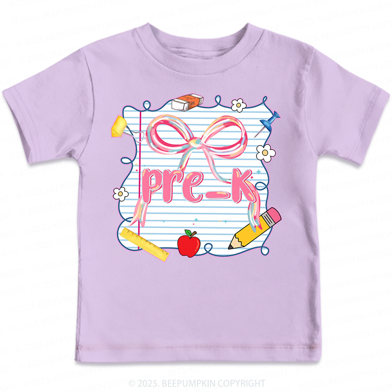 Personalized Preppy Pink Bow Toddler&Kid's Tees Beepumpkin 