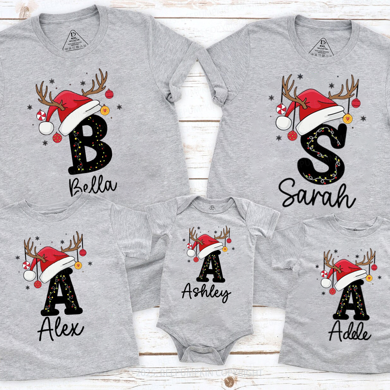 Personalized Holiday Santa Hat Name Family Matching T-Shirts Beepumpkin