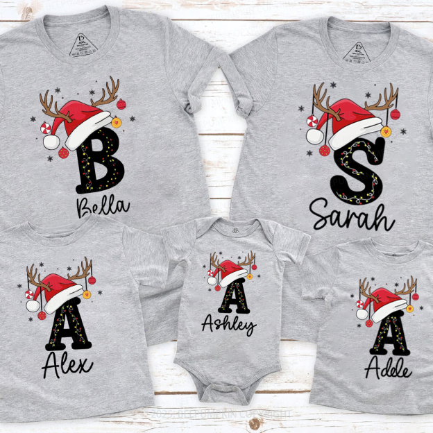 Personalized Holiday Santa Hat Name Family Matching T-Shirts Beepumpkin