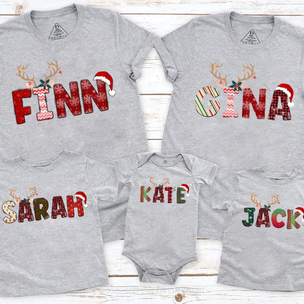 Personalized Doodle Alphabet Family Christmas Family Matching T-Shirts Beepumpkin