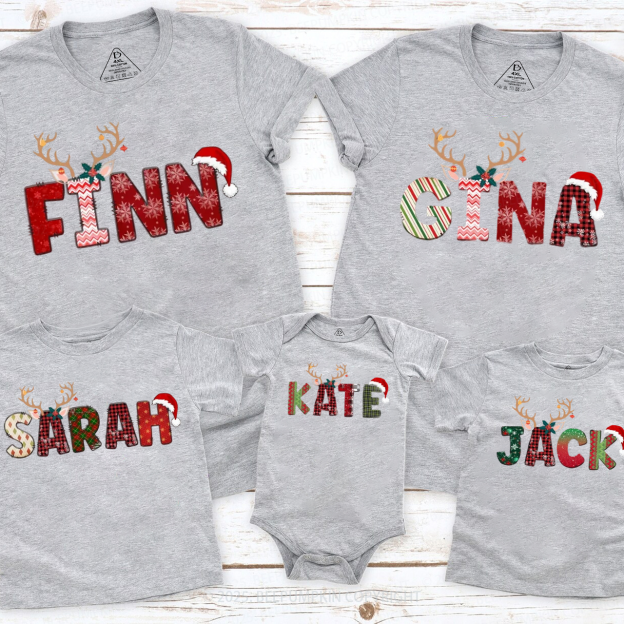 Personalized Doodle Alphabet Family Christmas Family Matching T-Shirts Beepumpkin