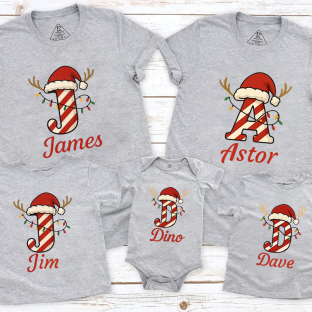 Personalized Candy Cane Name Christmas Family Matching T-Shirts Beepumpkin