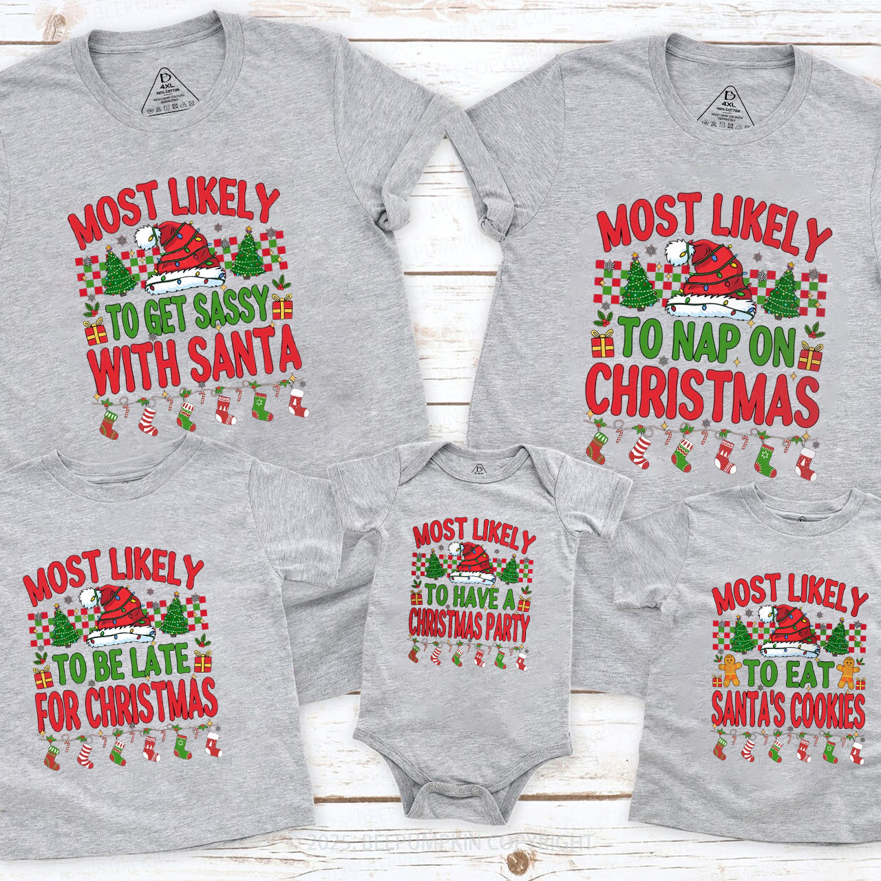 Personalized Most Likely To 7 Quotes Christmas Family Matching T-Shirts Beepumpkin