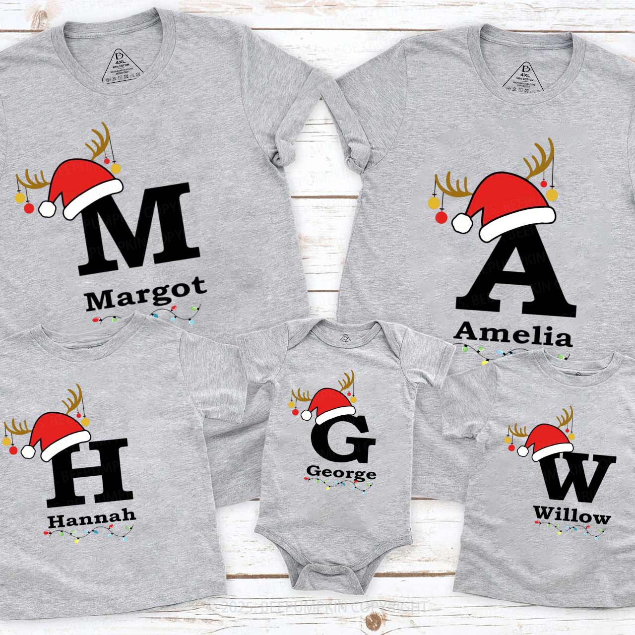 Personalized Christmas Alphabet Family Matching T-Shirts Beepumpkin