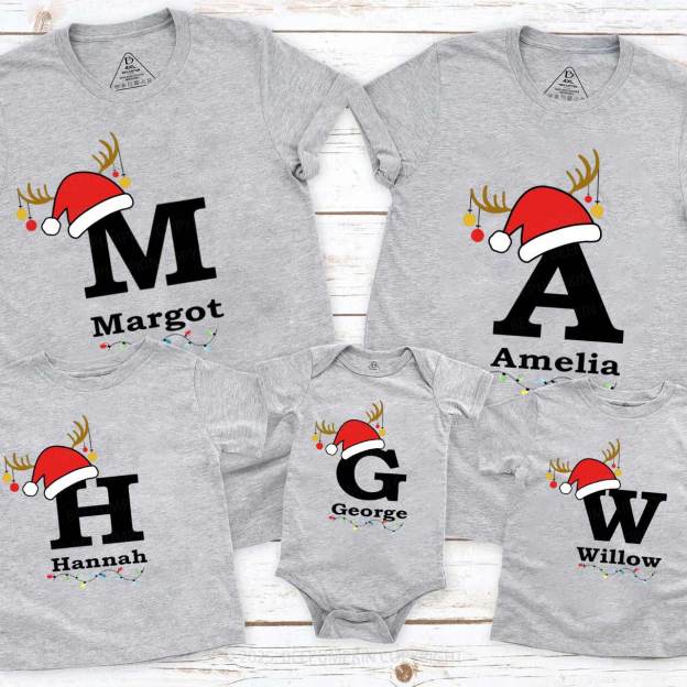 Personalized Christmas Alphabet Family Matching T-Shirts Beepumpkin