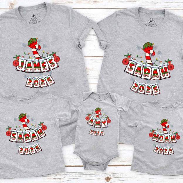 Personalized Christmas Candy Cane Family Matching T-Shirts Beepumpkin