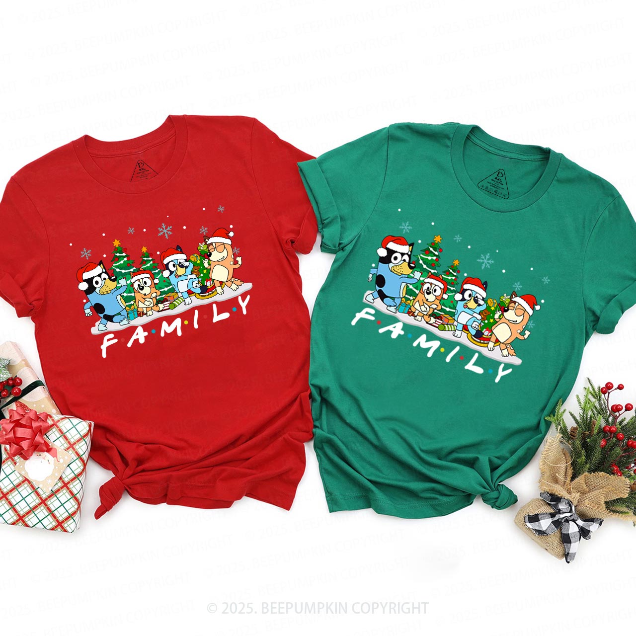 Snowflake Cartoon Dog Christmas Party Family Matching T-Shirts Beepumpkin