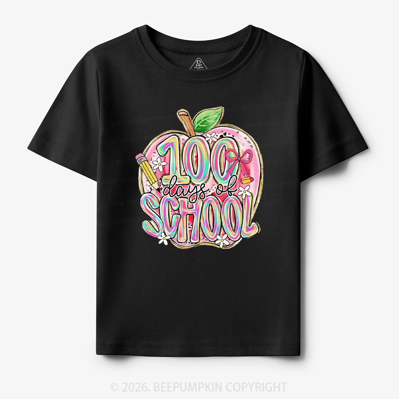 Pink Apple 100 Days of School Toddler&Kid's Tees