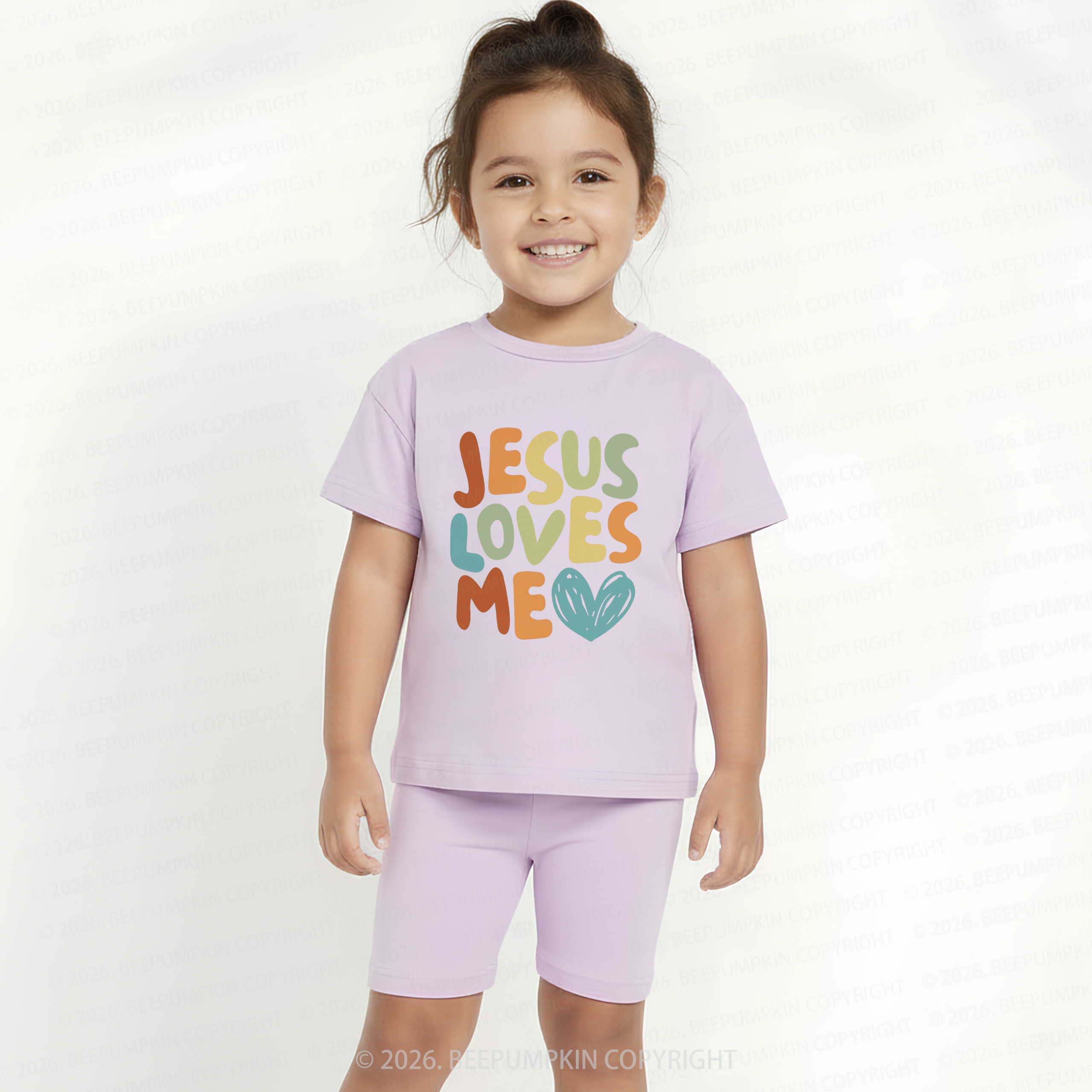 Jesus Loves Me Christian Kids Biker Shorts&Tee