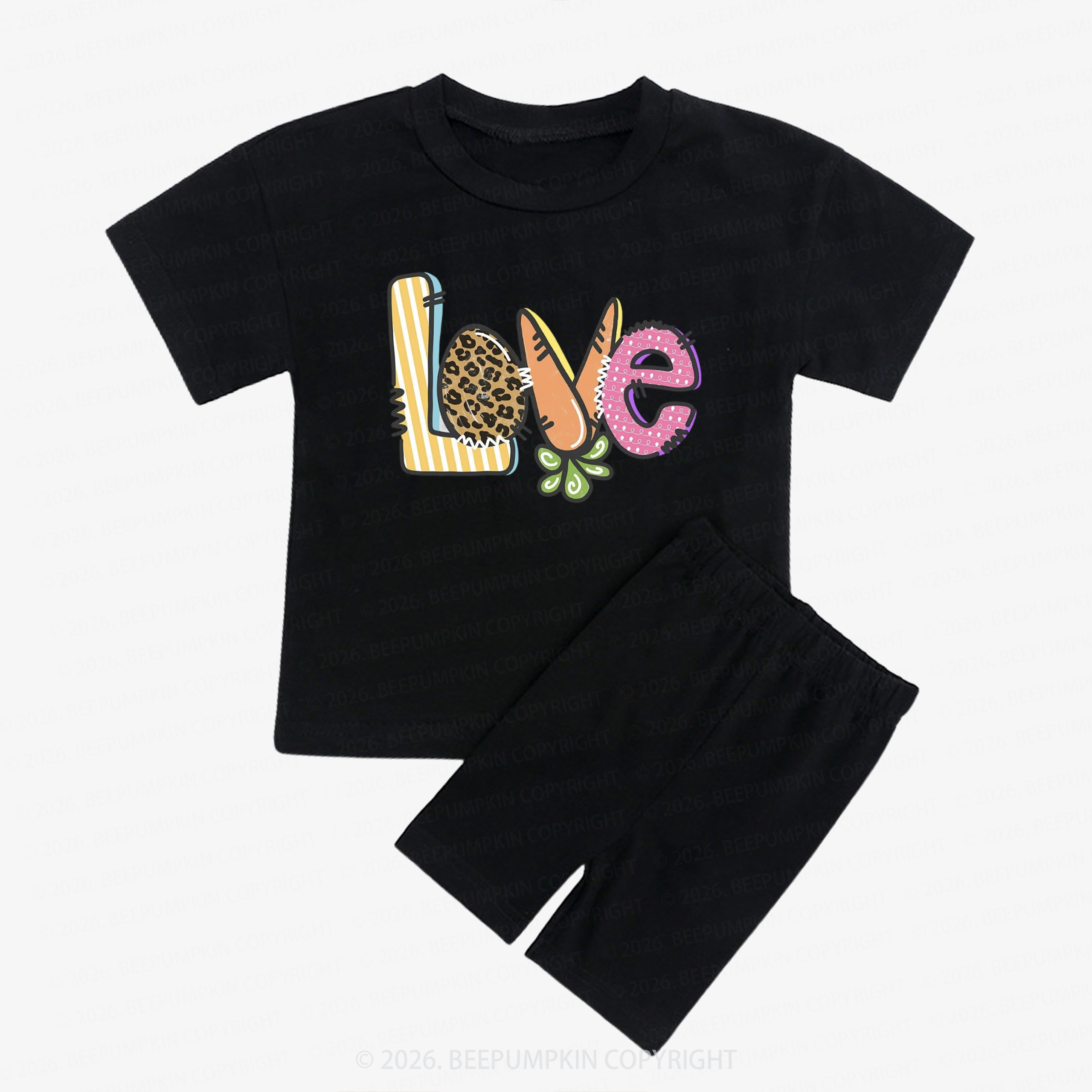 Easter Carrot Love Kids Biker Shorts&Tee