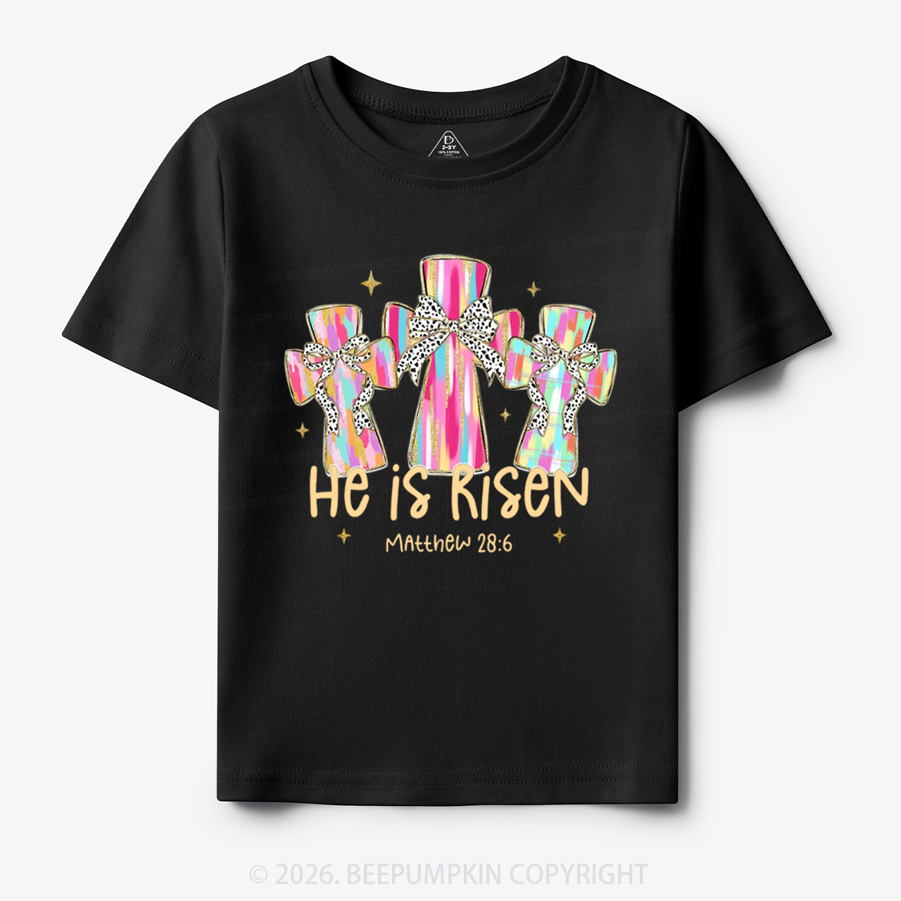 He Is Risen Easter Cross Toddler&Kid's Tees