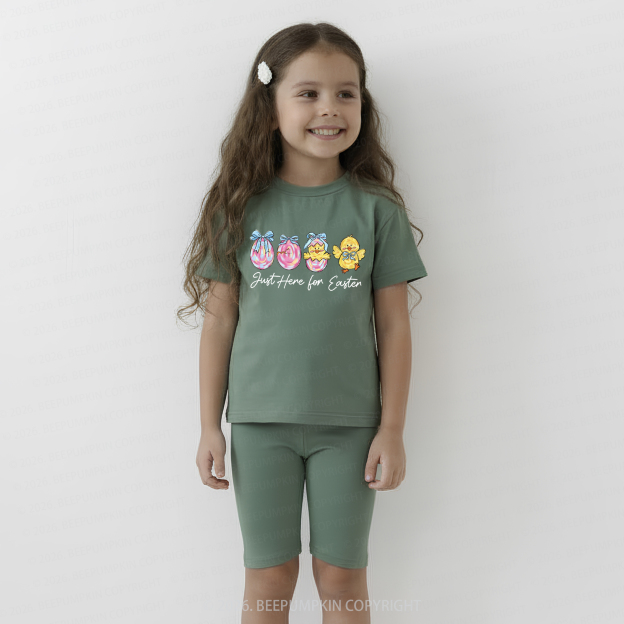 Just Here For Easter Pastel Eggs Coquette Kids Biker Shorts&Tee