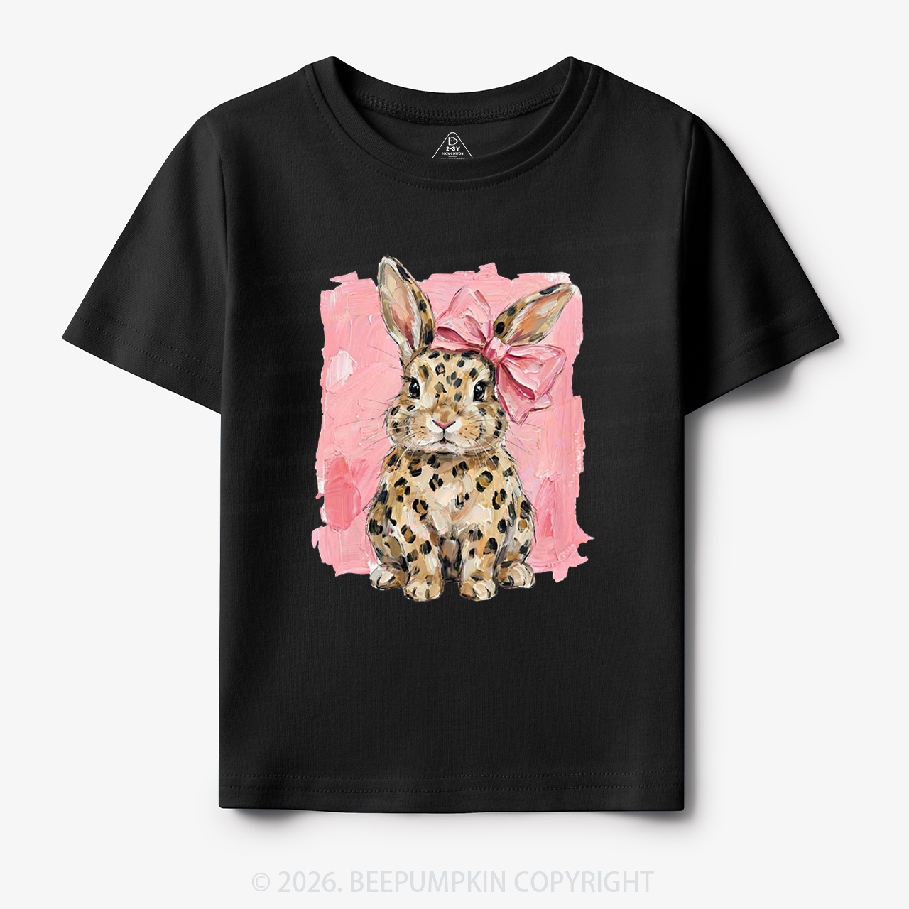 Oil Paint Leopard & Pink Bow Coquette Bunny Toddler&Kid's Tees