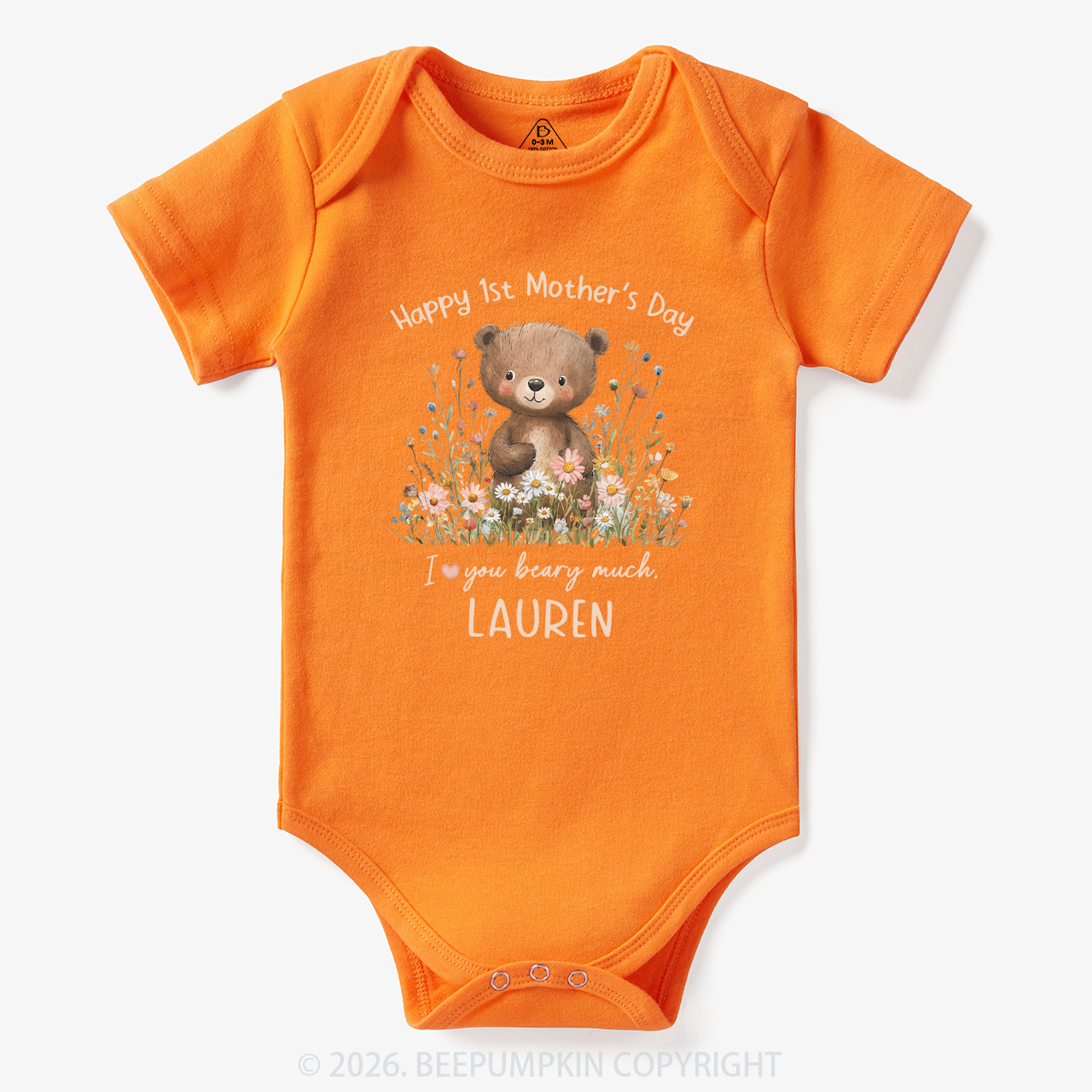 Personalized Happy 1st Mother's Day Floral Bear Bodysuit