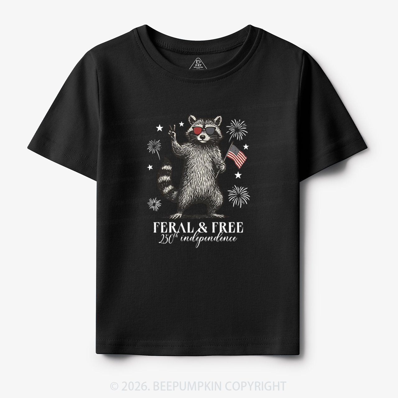 Feral but Free Patriotic Raccoon America 250th Toddler&Kid's Tees
