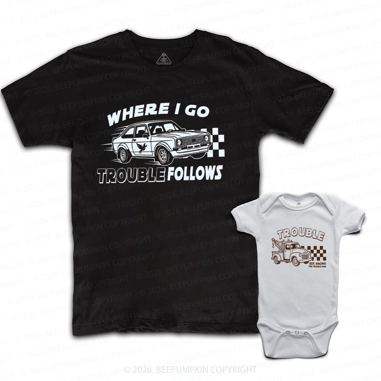 Where I Go Trouble Follows Racing Dad&Me Matching Shirts