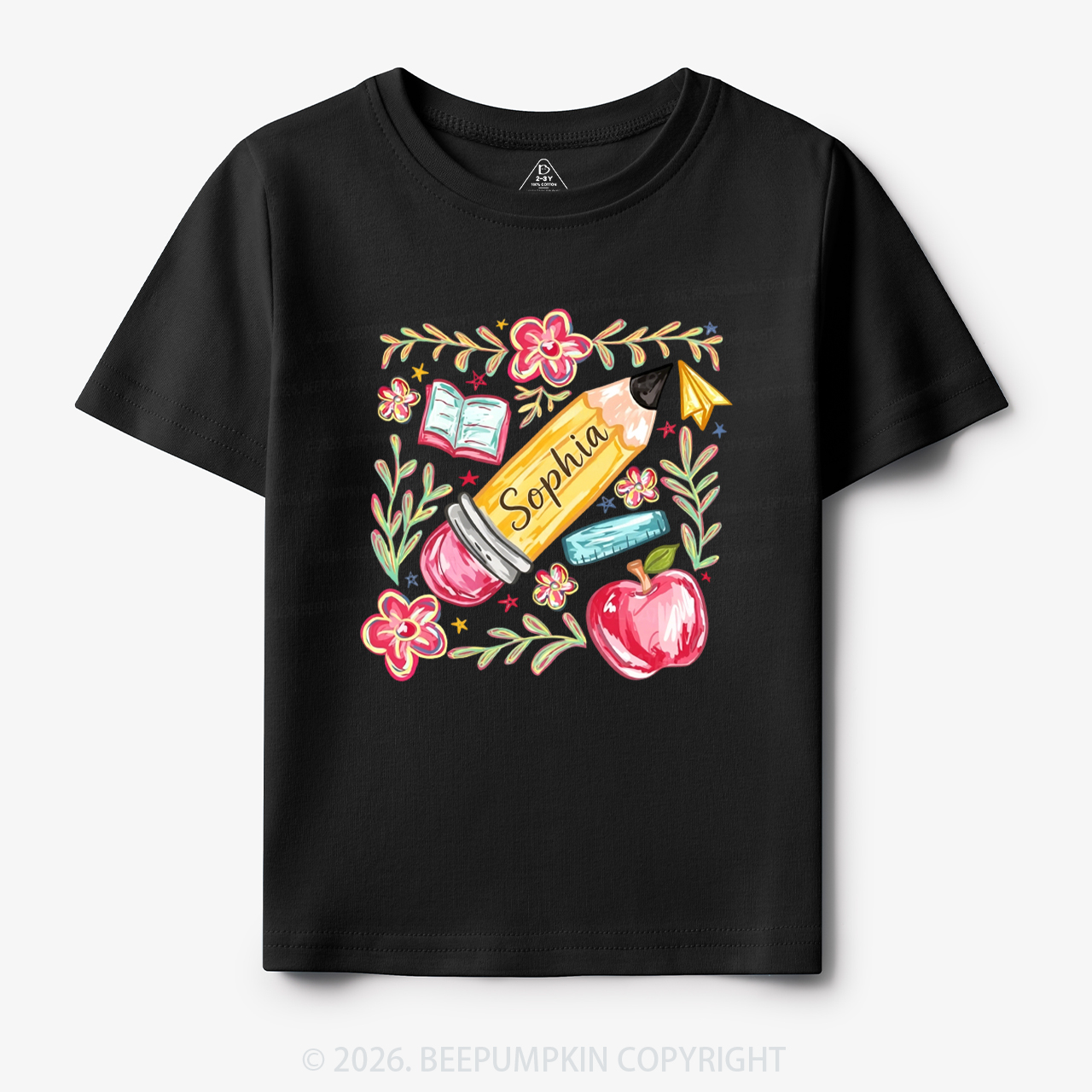 Personalized Name Floral Pencil Toddler&Kid's Tees