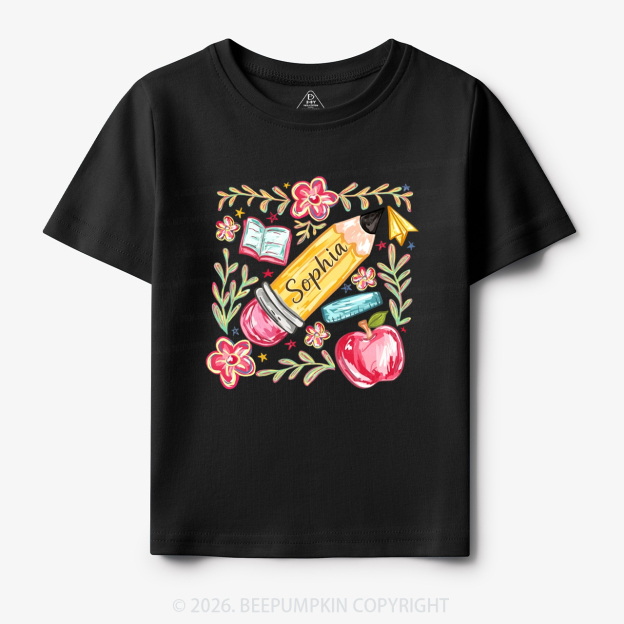 Personalized Name Floral Pencil Toddler&Kid's Tees