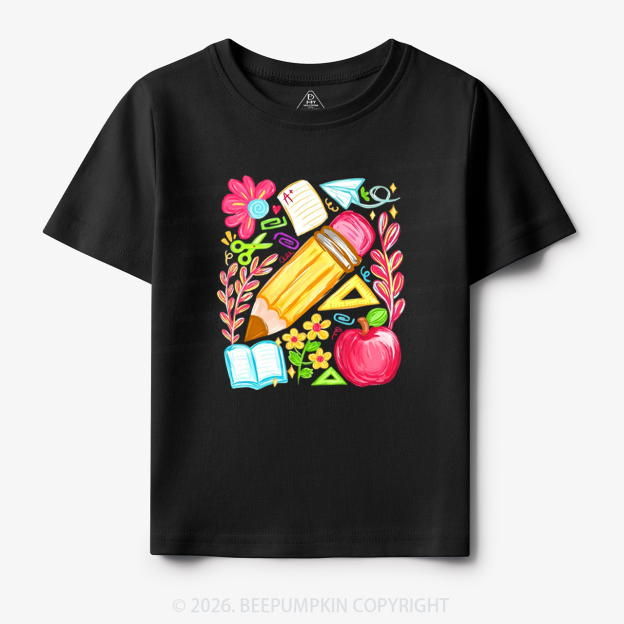 Boho Floral Pencil Coquette Back To School Toddler&Kid's Tees