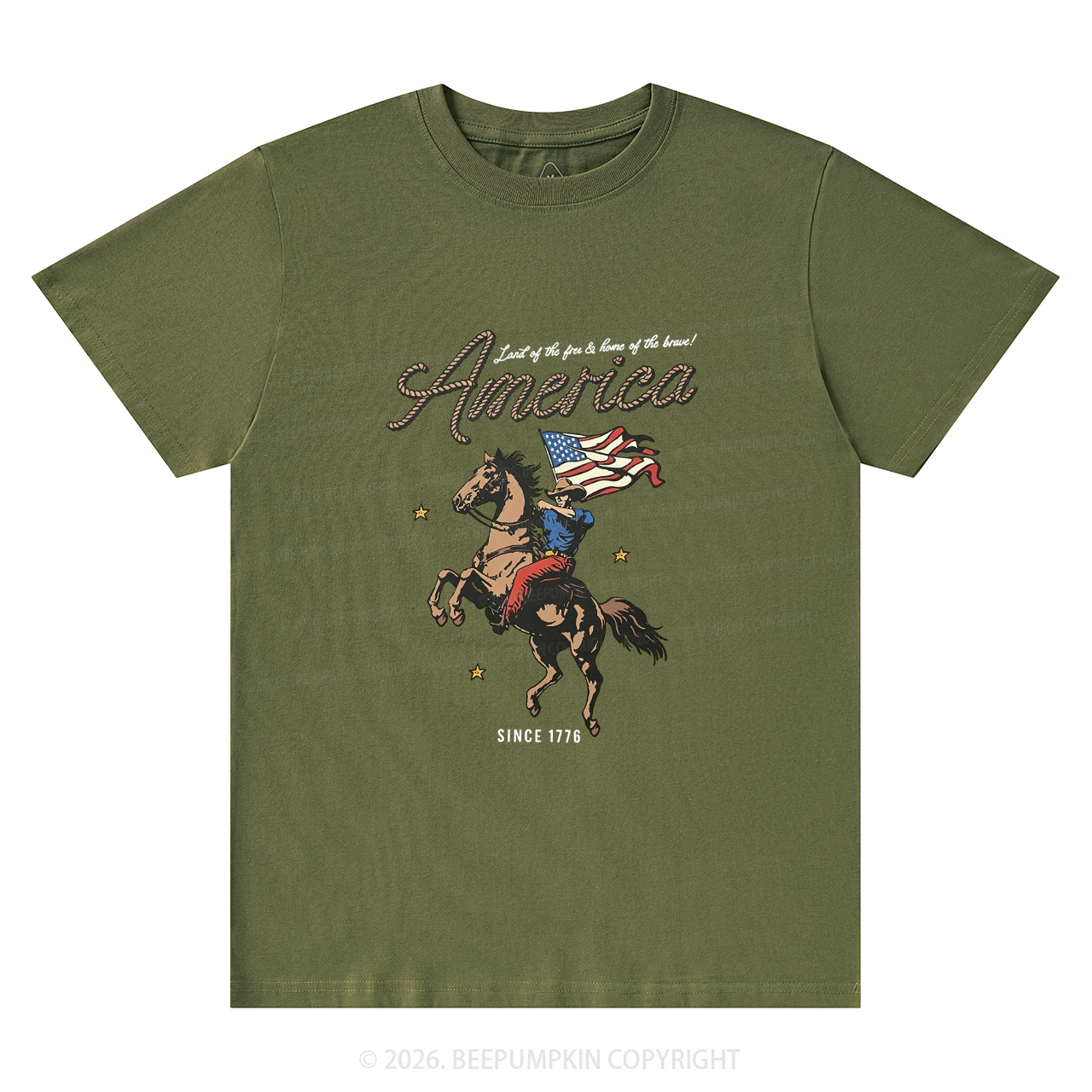 Western Cowboy Waving American Flag Retro T-Shirts