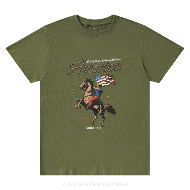 Western Cowboy Waving American Flag Retro T-Shirts