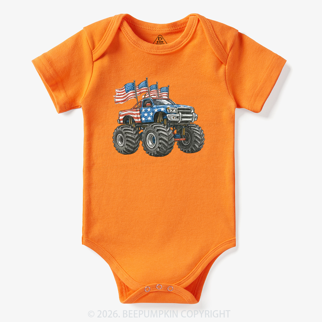4th Of July Monster Truck American Flag Bodysuit