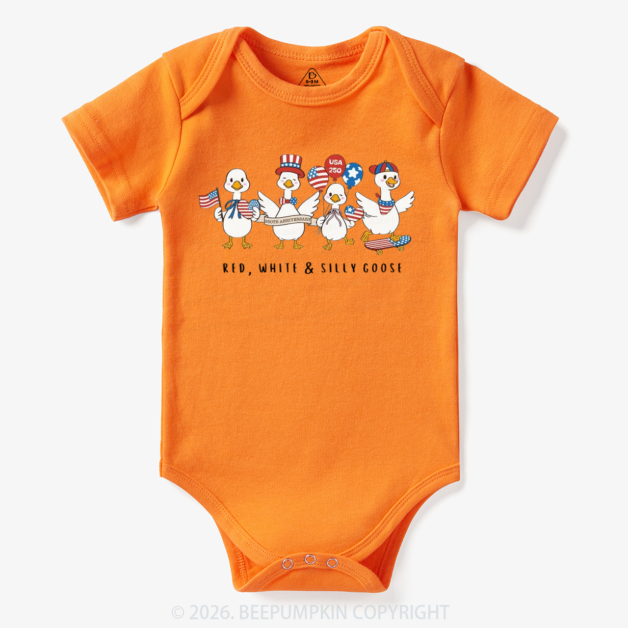 Red White Silly Goose USA 250 Patriotic Bodysuit