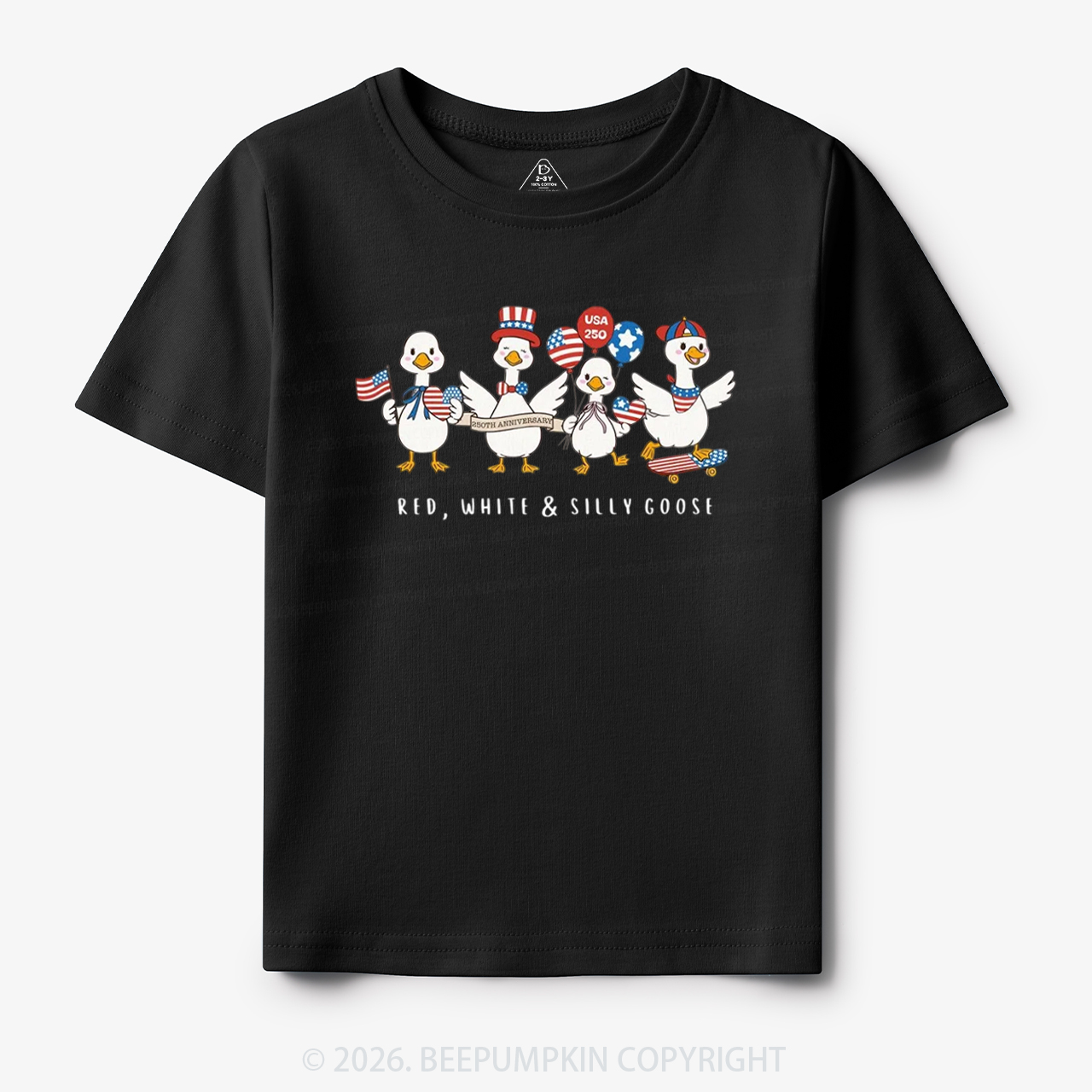 Red White Silly Goose USA 250 Patriotic Toddler&Kid's Tees