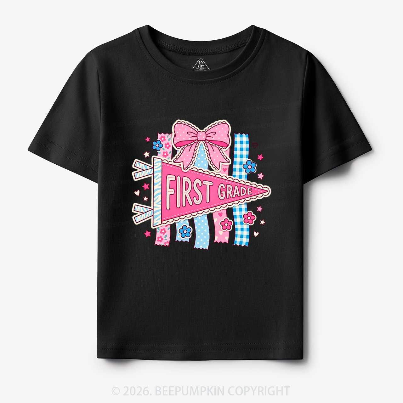 Personalized Pink Bow Pennant Back To School Toddler&Kid's Tees
