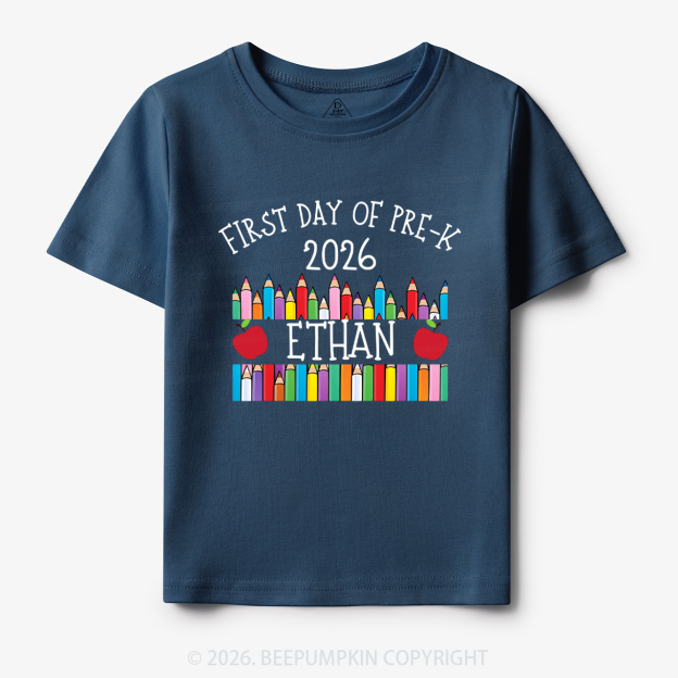 Personalized First Day Of Pre-K Crayon Toddler&Kid's Tees