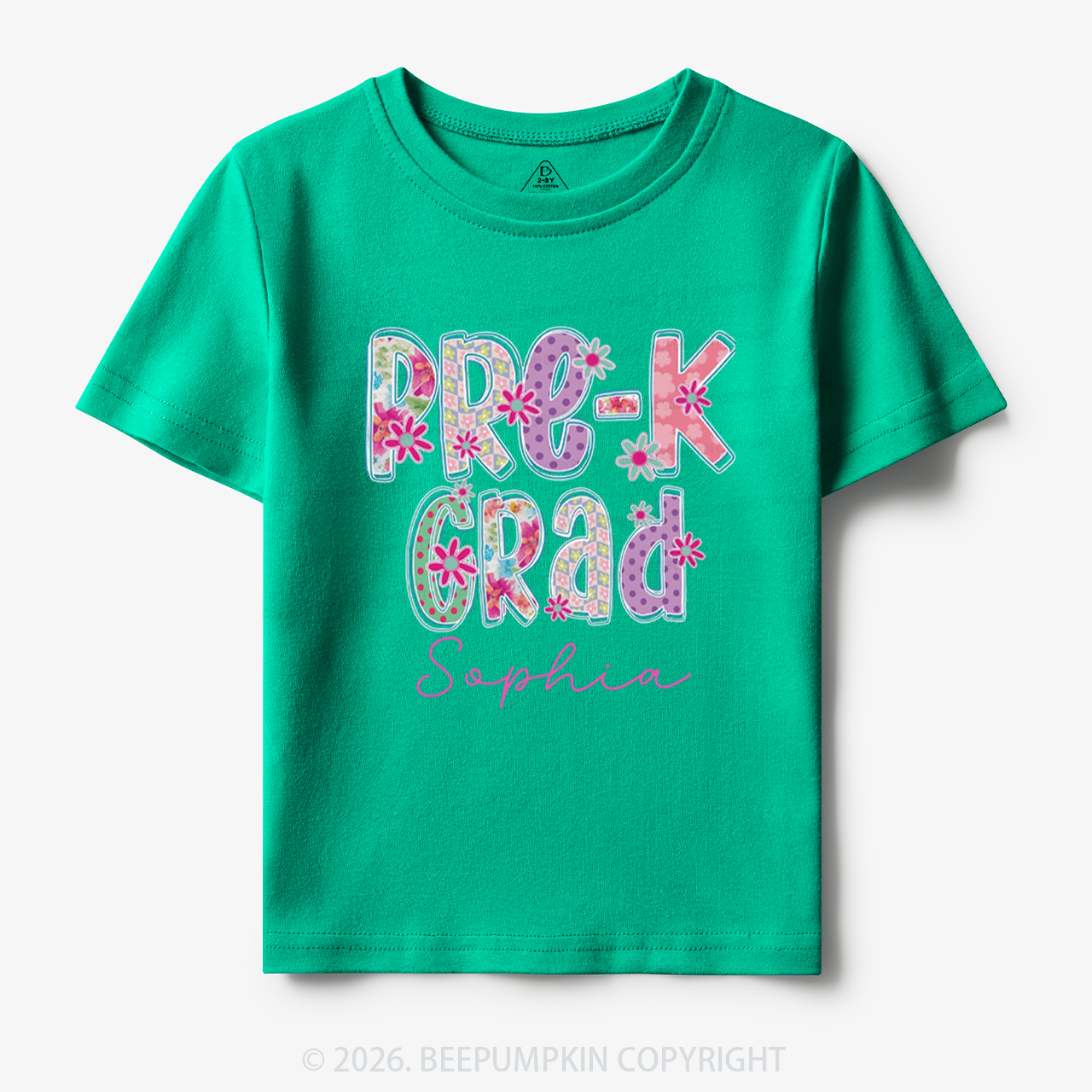 Personalized Name Sparkle Floral Pre‑K Grad Toddler&Kid's Tees