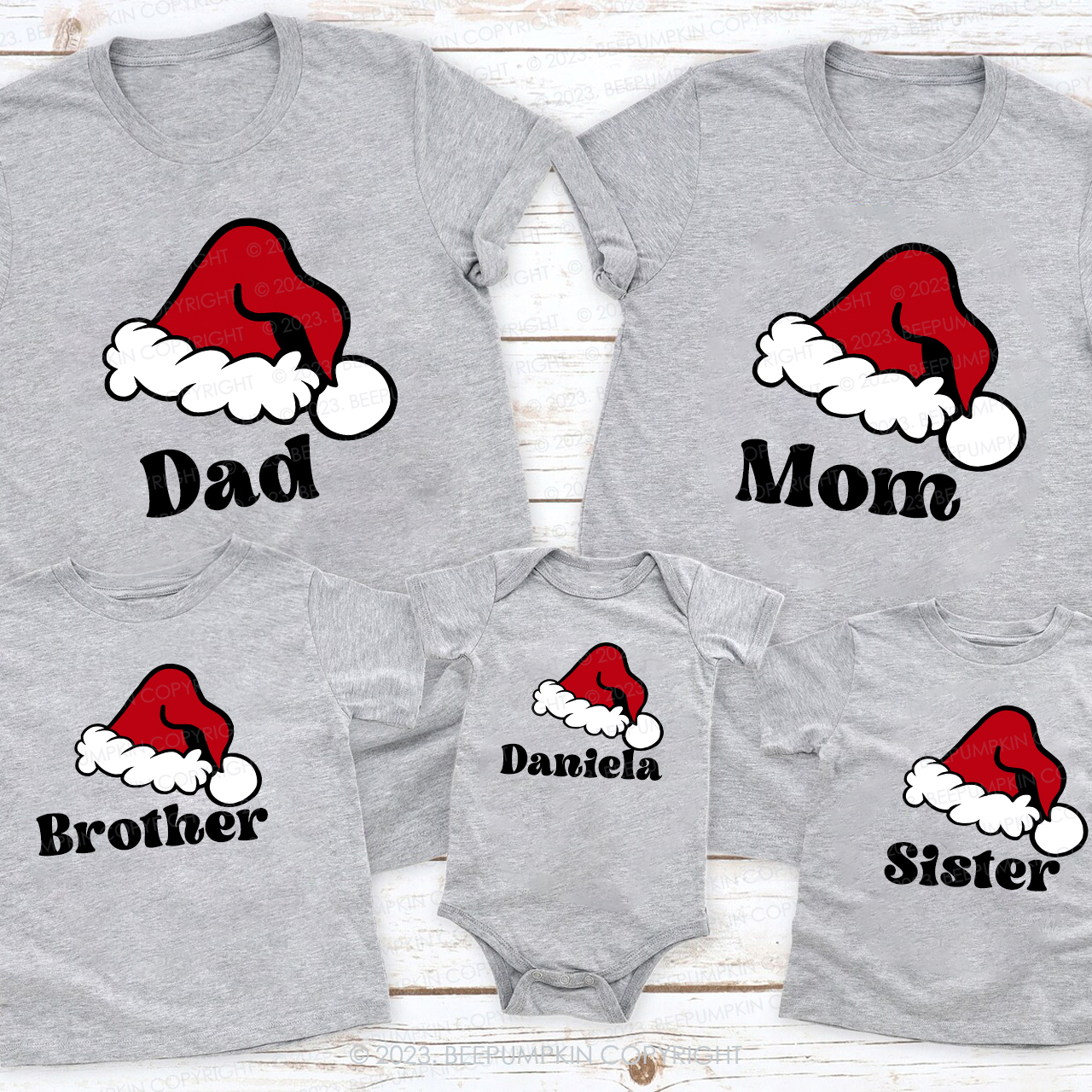 Santa Hat Personalized Matching Family Shirts