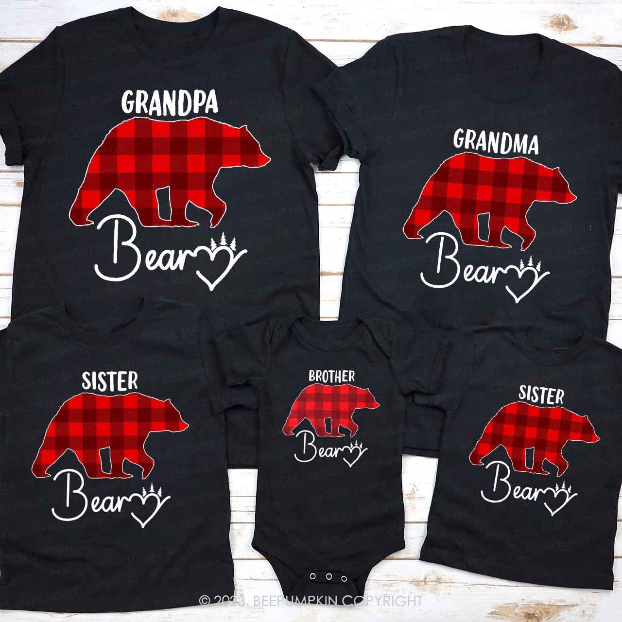 Red Buffalo Plaid Heart Bear Christmas Family Matching Shirts Beepumpkin