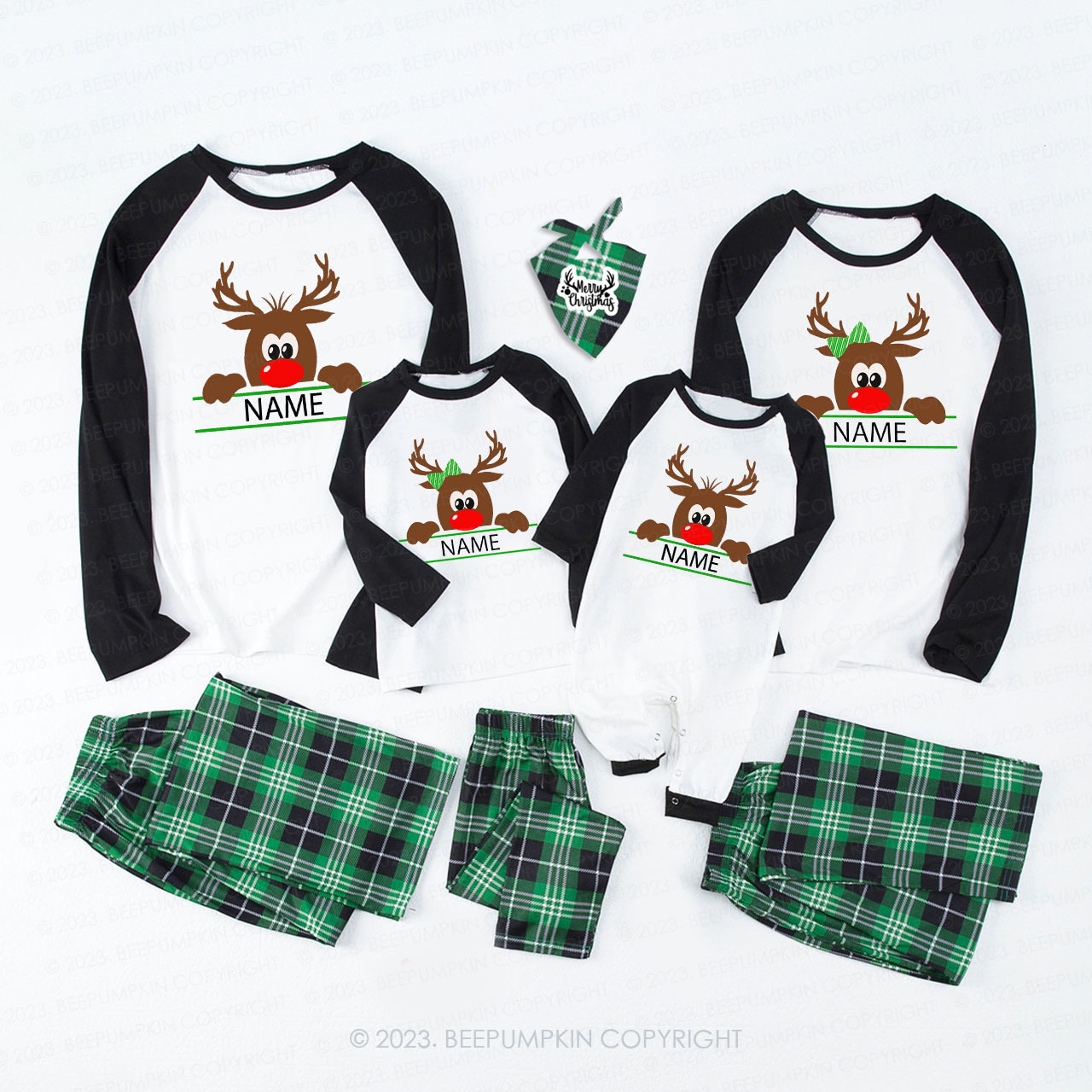 Personalized Reindeer Matching Family Christmas Pajamas Beepumpkin