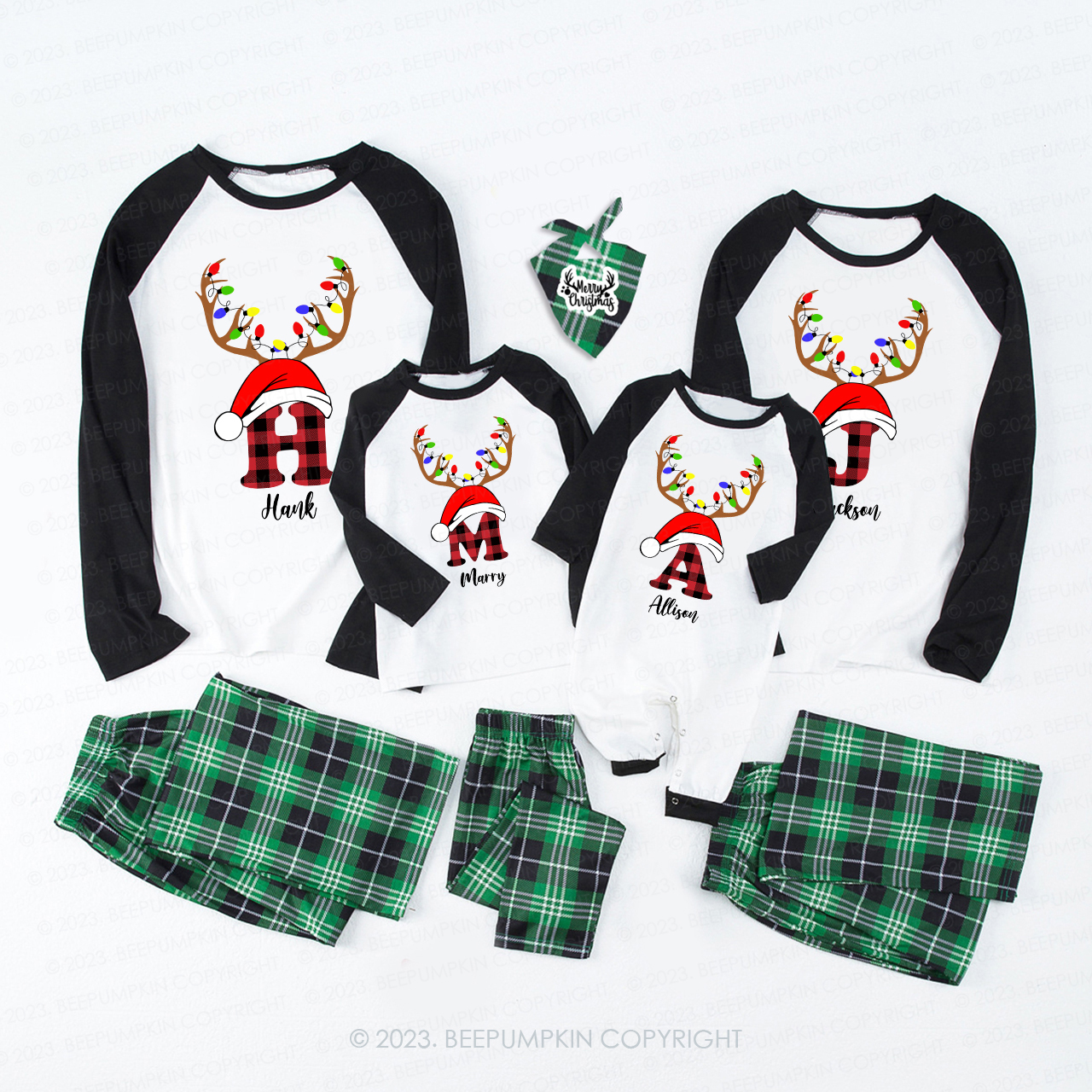 Personalized Buffalo Plaid Monogrammed Christmas Pajamas Beepumpkin