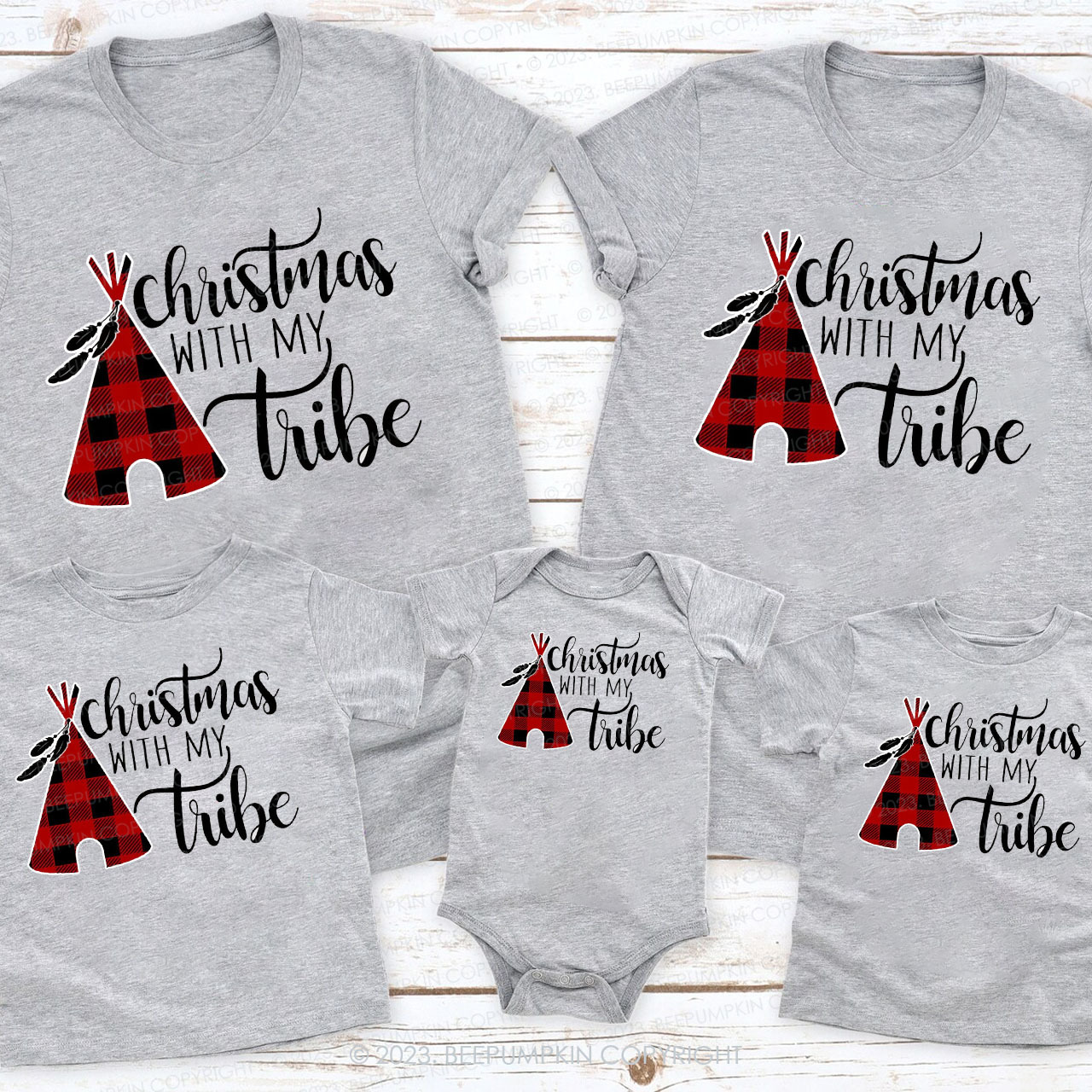 Christmas With My Tribe Family Matching Shirts Beepumpkin